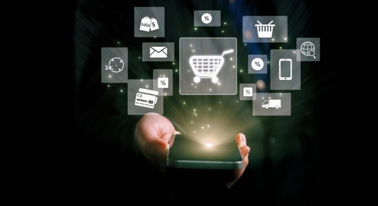 Business person integrates omni-channel strategies, enhancing online shopping and marketing reach. Discover the power of omni-channel marketing in creating cohesive brand experiences. UUID